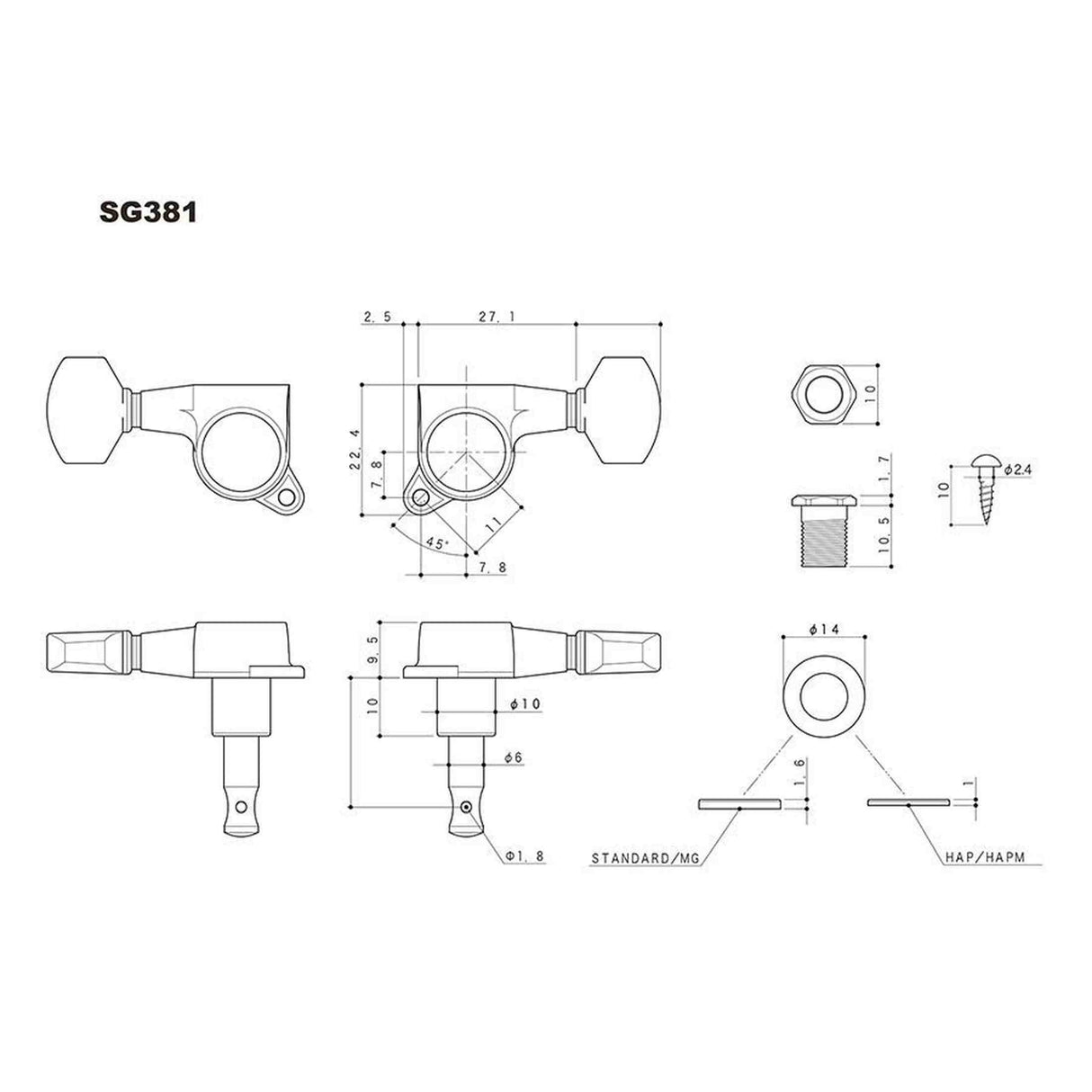 Gotoh GTH14120 SG381 stemmechanieken met Magnum Lock Trad and 20 knoppen, 3L3R, zwart