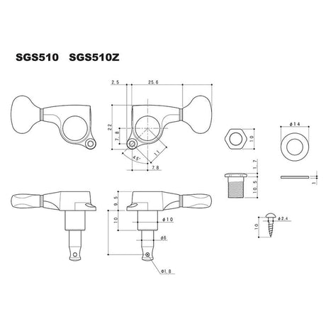 Gotoh GTH14936 SGS510Z stemmechanieken met S5 knoppen, 3L3R, chroom