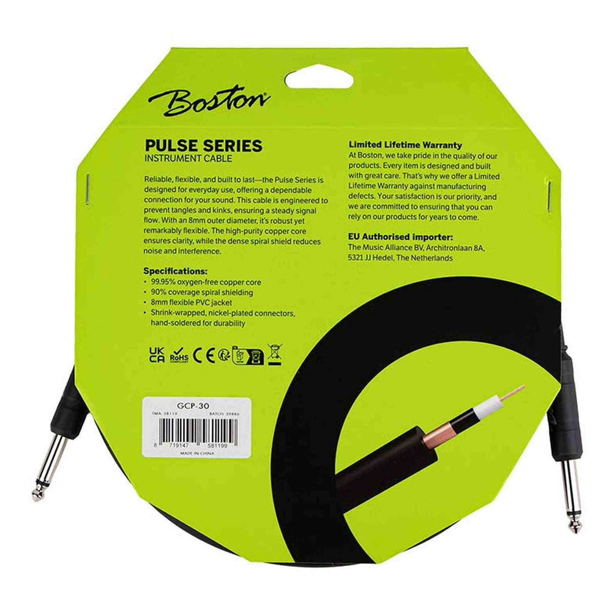 Boston GCP-30 Pulse Series instrumentkabel jack-jack 3 meter