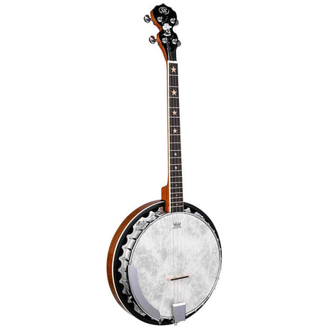 SX BJ564 4-Snarige Tenor Banjo 11 Inch Aluminium Rim met Remo Fiberskyn Vel en Gigbag