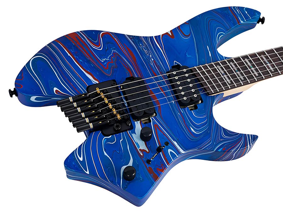 Sire X6H6/BLSW Larry Carlton Headless Elektrische Gitaar Blue Swirl met Tremolobrug en Gigbag