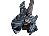 Sire X6H7/BKSW Larry Carlton 7-snarige Headless Elektrische Gitaar Black Swirl met Tremolobrug en Gigbag