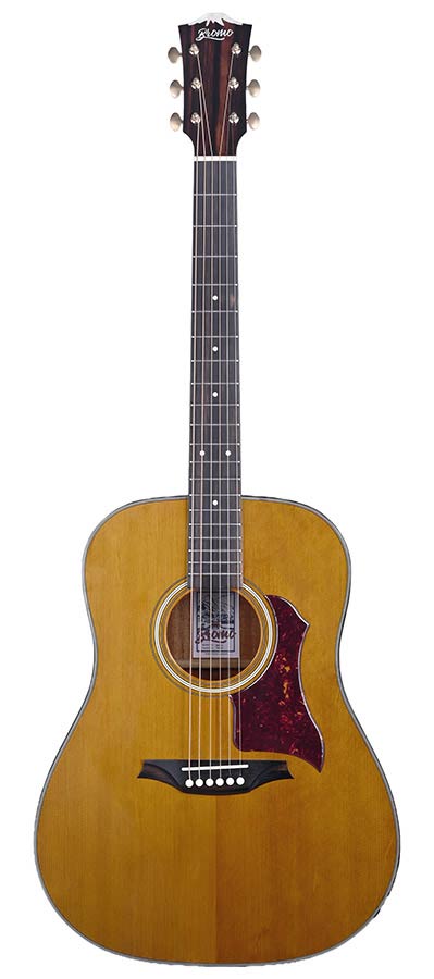 Bromo BAN1V Denali Series dreadnought gitaar, torified solid spruce top, mahogany body, natural gloss, heavy duty tas