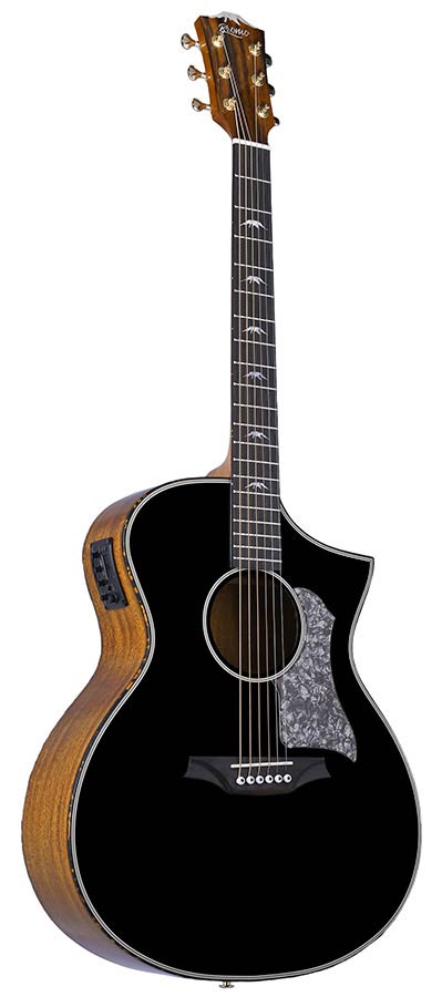 Bromo BAN4CE/BK Denali Series Hillside Auditorium Cutaway gitaar, solid mahogany top, glossy black, heavy duty tas