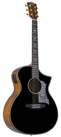 Bromo BAN4CE/BK Denali Series Hillside Auditorium Cutaway gitaar, solid mahogany top, glossy black, heavy duty tas