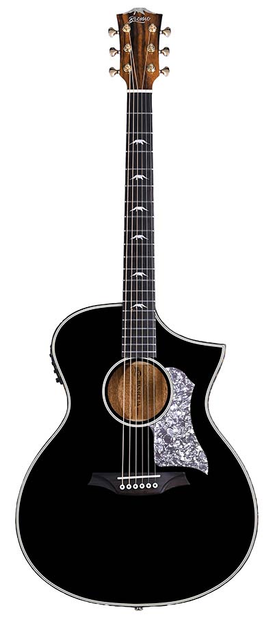 Bromo BAN4CE/BK Denali Series Hillside Auditorium Cutaway gitaar, solid mahogany top, glossy black, heavy duty tas