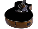 Bromo BAN4CE/BK Denali Series Hillside Auditorium Cutaway gitaar, solid mahogany top, glossy black, heavy duty tas