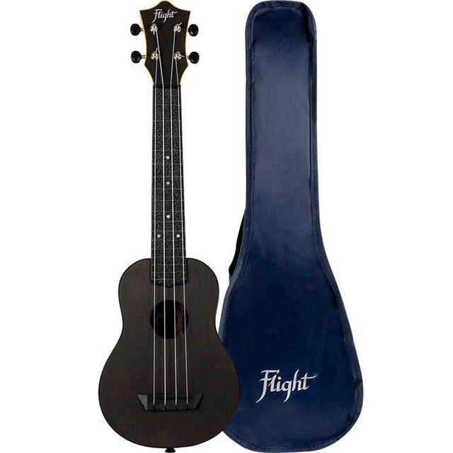 Flight TUSL-35 BK Soprano Longneck Ukulele Zwart met Linden Top, ABS Body en Aquila Snaren