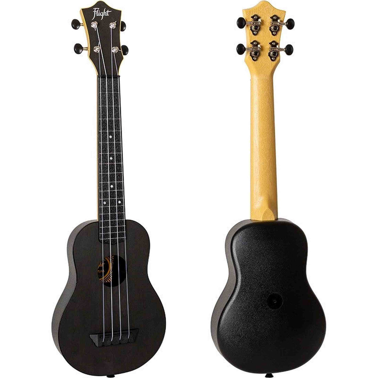 Flight TUSL-35 BK Soprano Longneck Ukulele Zwart met Linden Top, ABS Body en Aquila Snaren