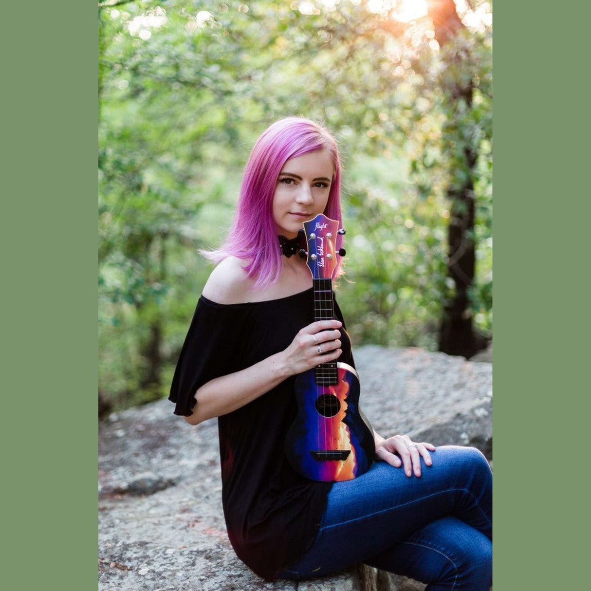 Flight TUSL-EE Sunset Elise Ecklund Signature Soprano Longneck Ukulele met Linden Top, ABS Body en Aquila Sugar Snaren