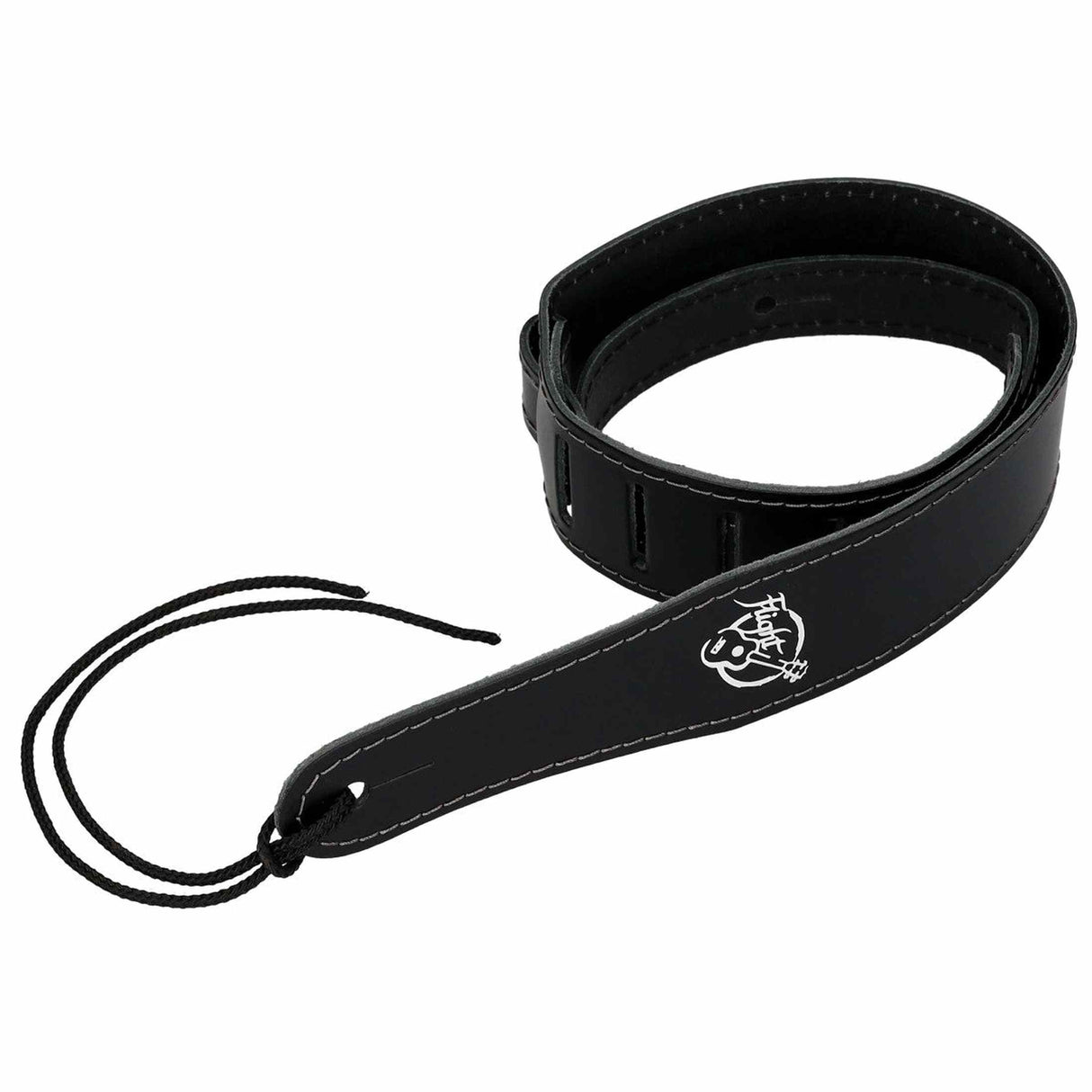 Flight S51 Zwarte Leren Ukulele Strap EU Handgemaakt met Headstock Tie