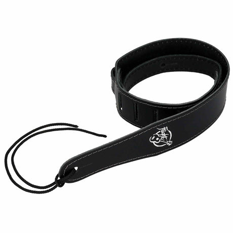 Flight S51 Zwarte Leren Ukulele Strap EU Handgemaakt met Headstock Tie