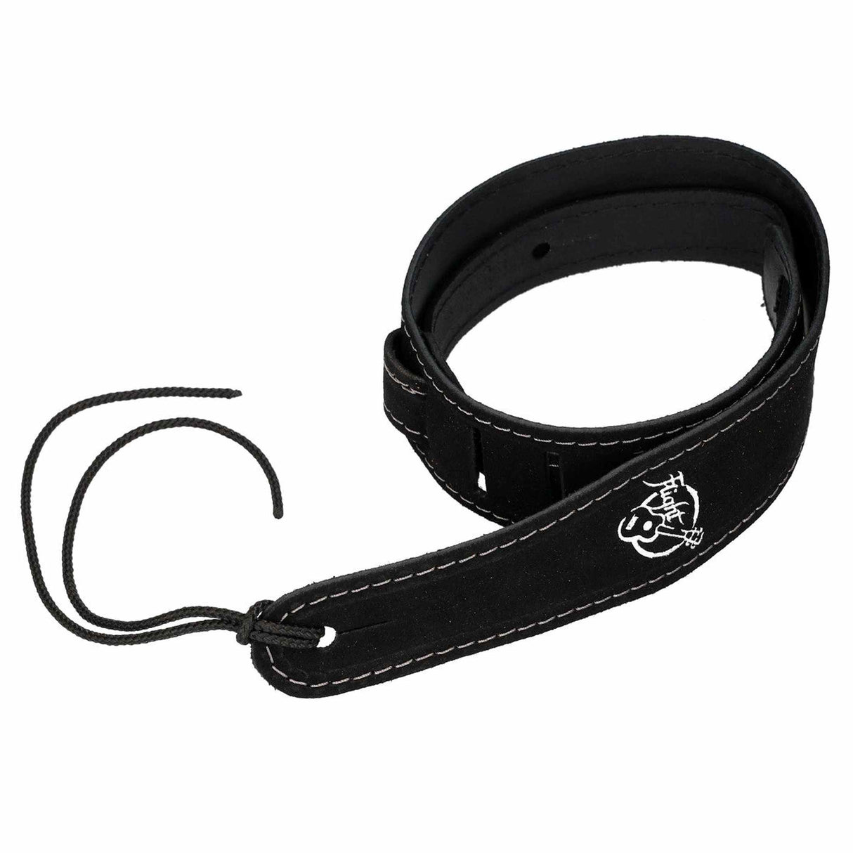 Flight S42 Zwarte Suède Ukulele Strap EU Handgemaakt met Headstock Tie