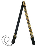 Flight S47 Schwarzer Gold-Ukulelengurt aus veganem Nubukleder mit Flechtmuster und Kopfplattenbefestigung