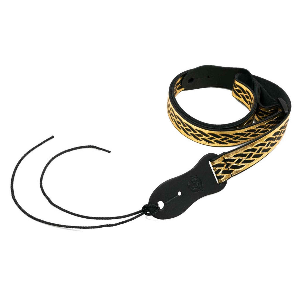 Flight S47 Schwarzer Gold-Ukulelengurt aus veganem Nubukleder mit Flechtmuster und Kopfplattenbefestigung