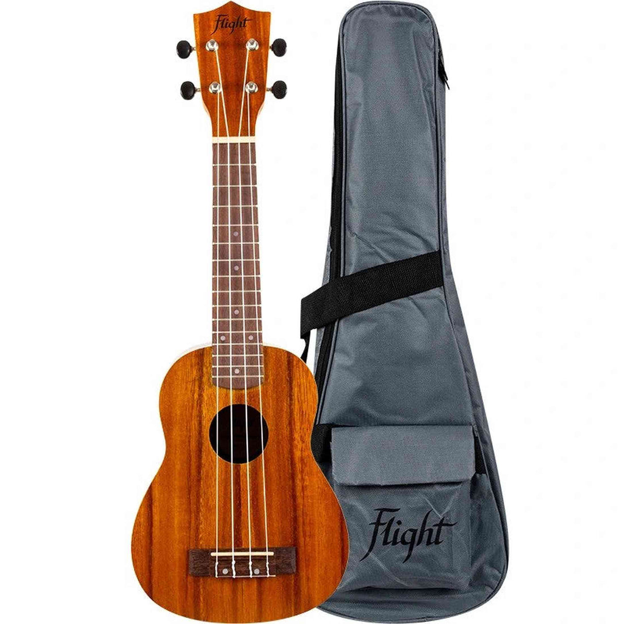 Flight NUS250 Soprano Ukulele met Gelamineerd Acacia Body, 38 mm Topkam en Gigbag