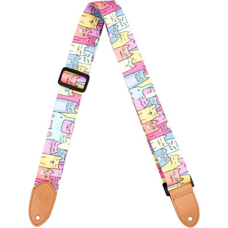 Flight S35 Kitty Ukulele Strap Poly/Leer met Kitty Design en Verstelbare Lengte