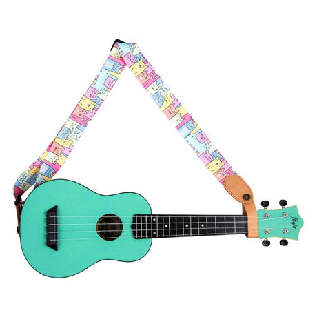 Flight S35 Kitty Ukulele Strap Poly/Leer met Kitty Design en Verstelbare Lengte