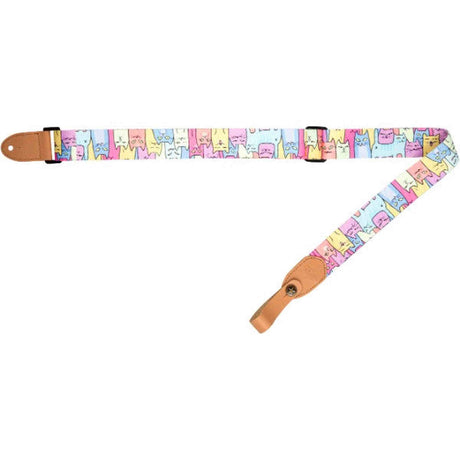 Flight S35 Kitty Ukulele Strap Poly/Leer met Kitty Design en Verstelbare Lengte