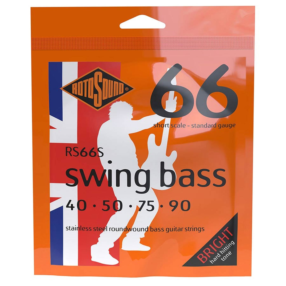 Rotosound RS66S snaren set elektrisch bass stainless steel 40-90, medium gauge, short scale