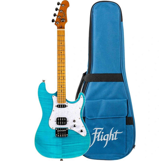 Flight Pathfinder OBL Baritone Solid Body Elektrische Ukulele met Flame Maple Top, Humbucker en Single Coil Pickups