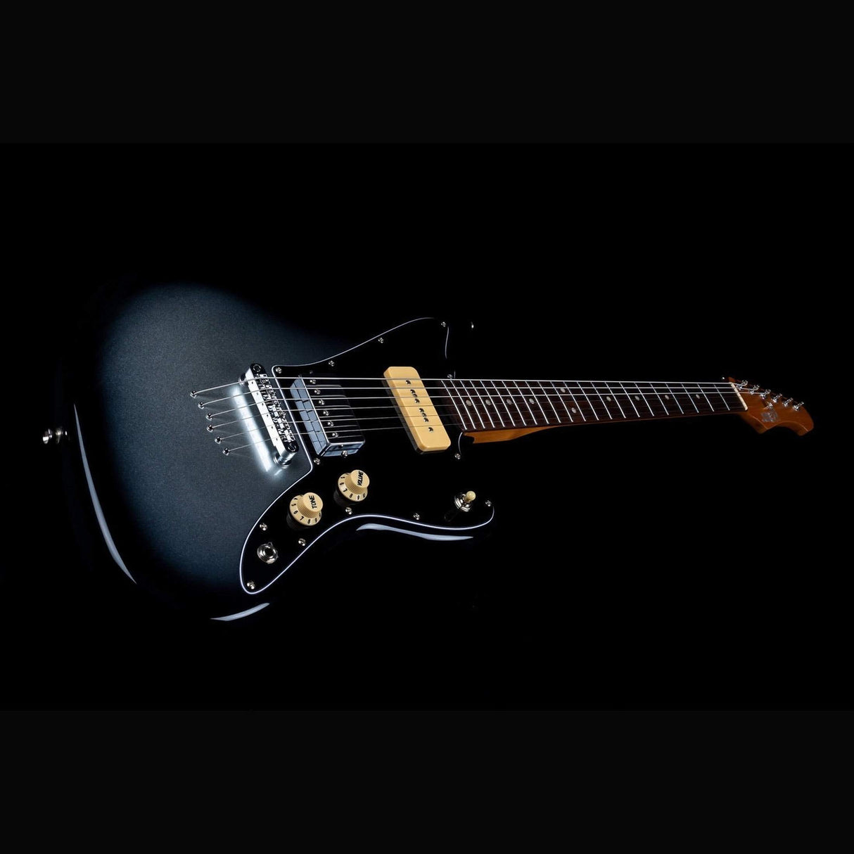 JET JJ-350 Baritone Moonburst Offset Elektrische Gitaar H + P90 Baritone 27 inch Rosewood Toets