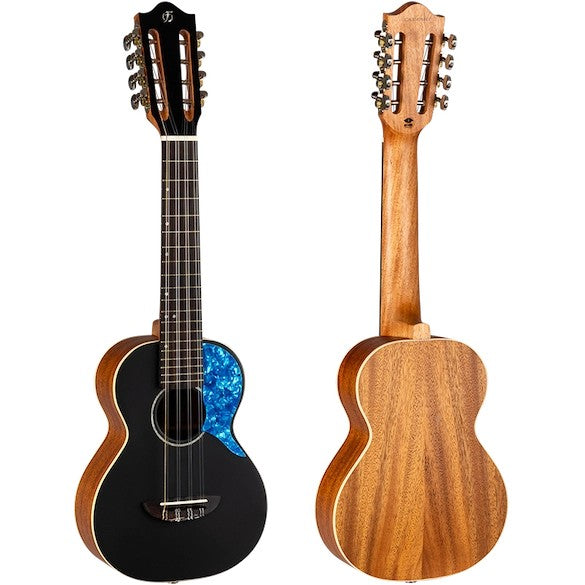 Flight Iris 8 Tenor EQ-A BK Elektrisch-Akoestische 8-String Tenor Ukulele met Solid Spruce Top en Mahogany Body