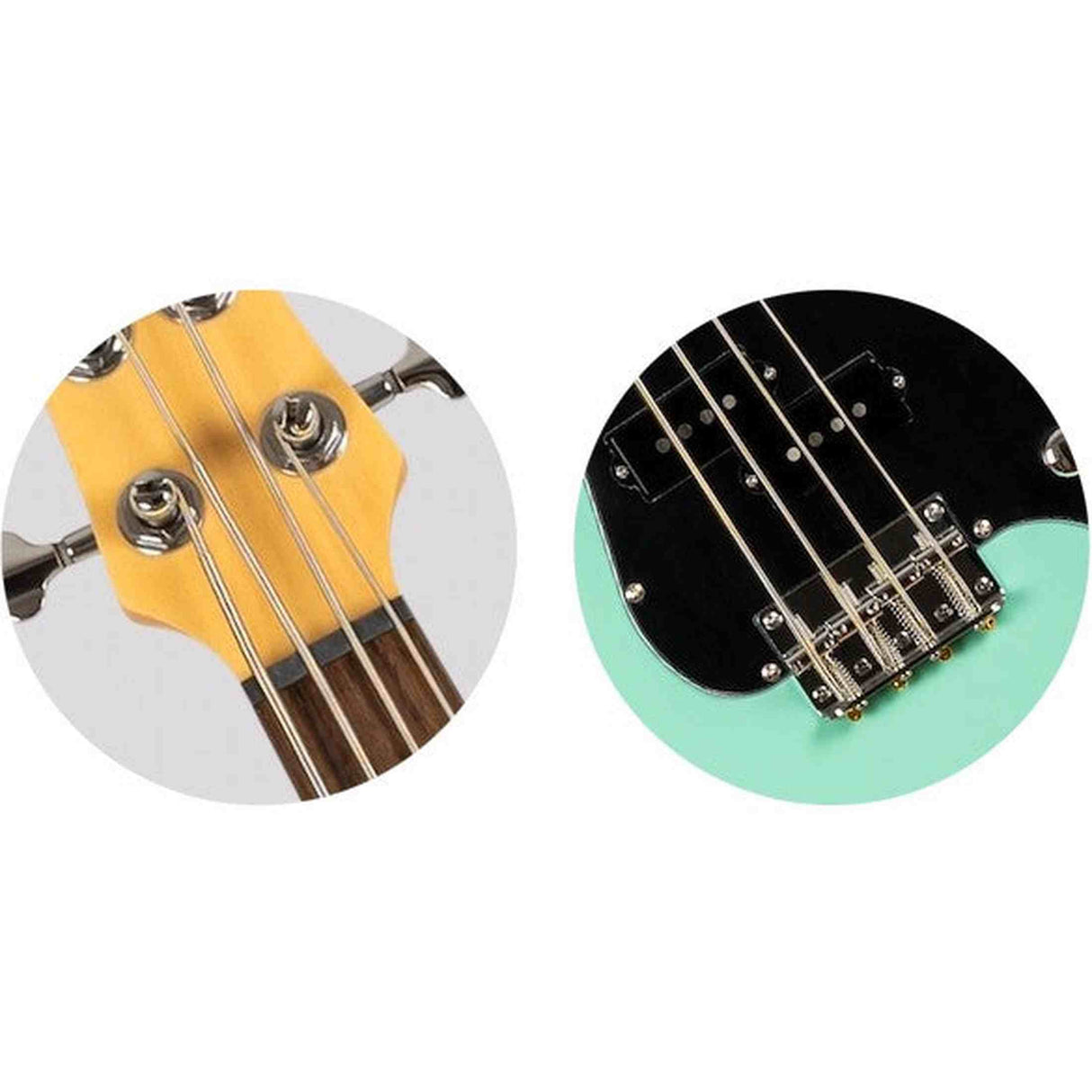 Flight Mini Bass Lite SFG Elektrische Mini Bas Ukulele Seafoam Green met Poplar Body en Alnico 5 Pickup