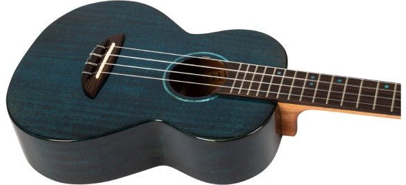 Flight Iris Tinta Tenor TDB Ukulele met All Solid Mahogany Body, Rosewood Toets en Fluorocarbon Snaren, Transparent Blue