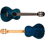 Flight Iris Tinta Tenor TDB Ukulele met All Solid Mahogany Body, Rosewood Toets en Fluorocarbon Snaren, Transparent Blue