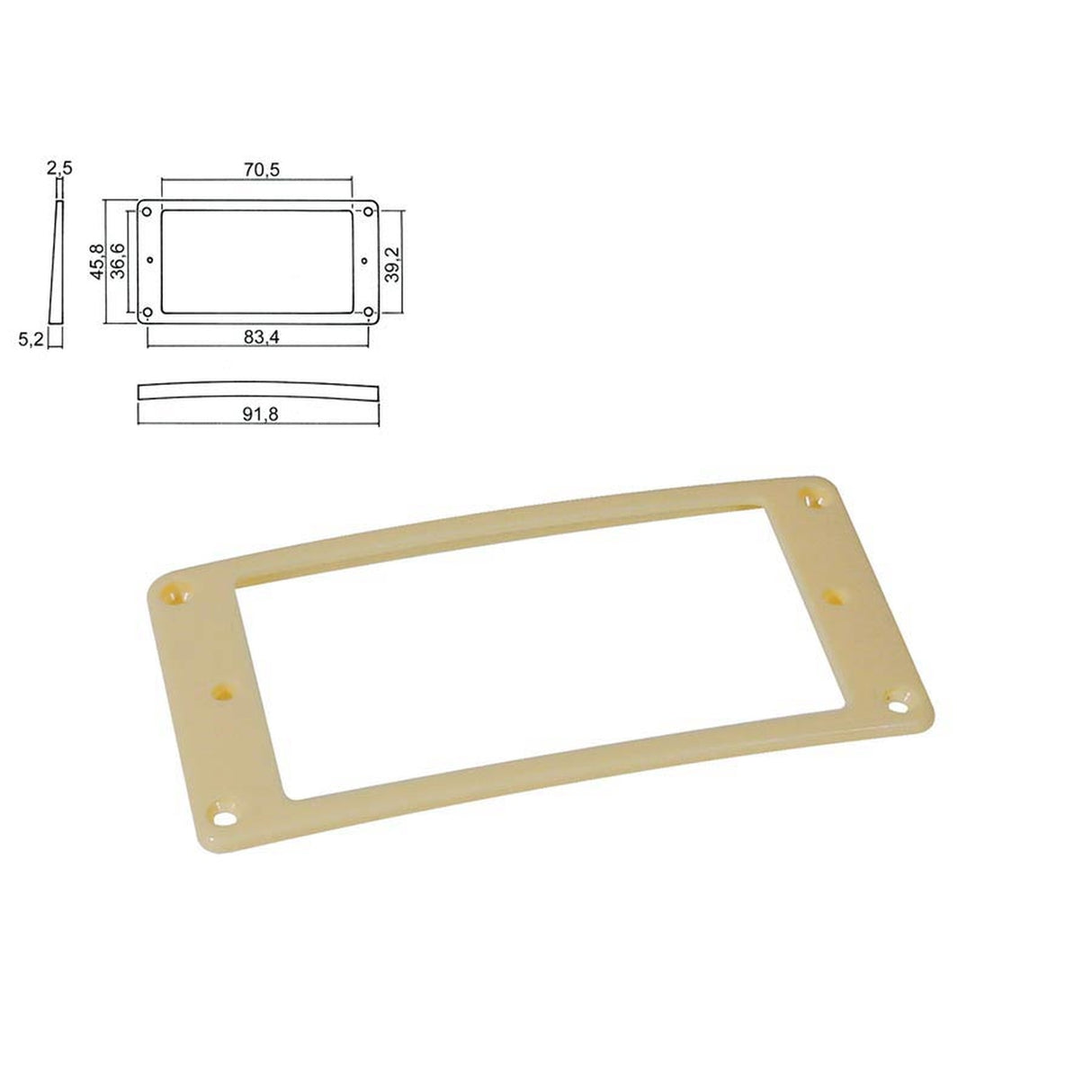 Boston HPR-08-SCR pickup ring, humbucker, plastic, ivory, slanted, height: 2,5x 5,2mm, low