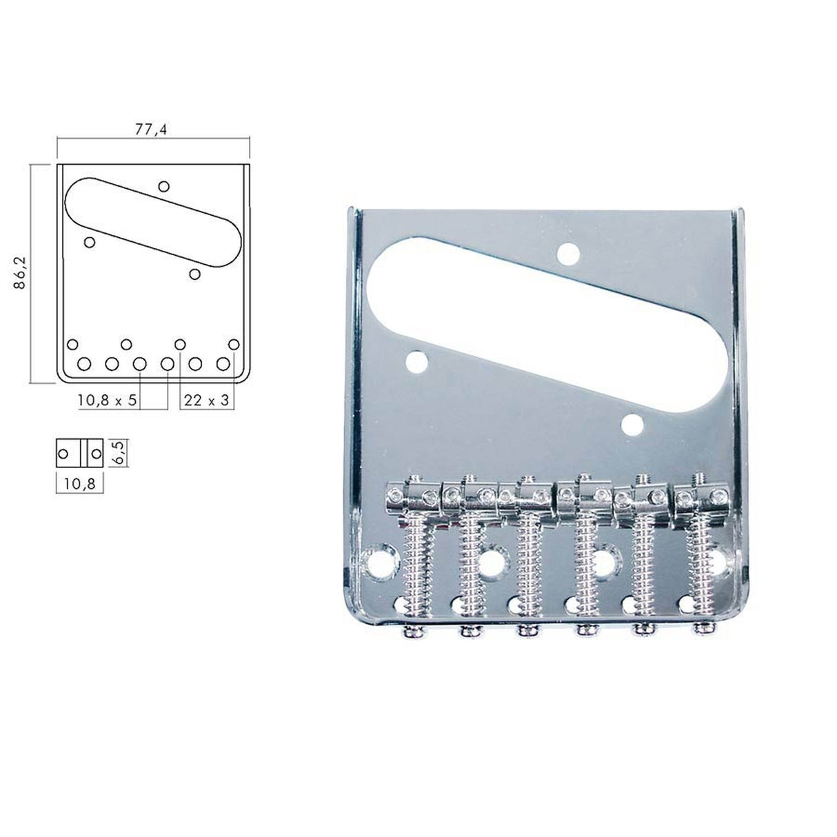 Boston T-40-C brug-staartstuk, Teaser tray style, grooved saddles, chroom