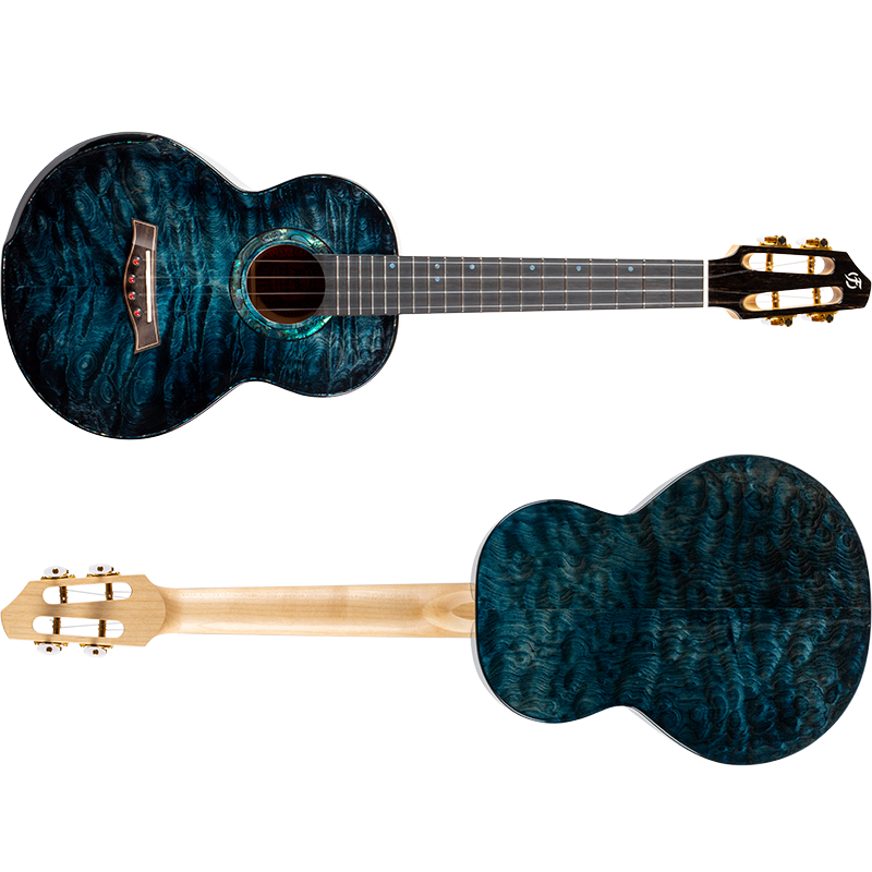 Flight A10QM A10 Volmassief Tenor Ukulele - Gequilte Esdoorn Blauw