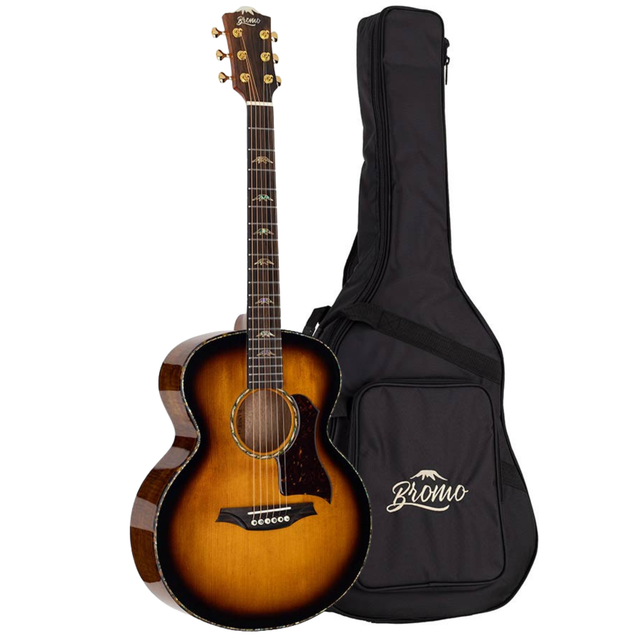 Bromo BAN8E/VS Danali Series mini jumbo Mini Jumbo Massief Bovenblad Elektro-Akoestische Gitaar polyurethaan, vintage sunburst Hoogglans met Tas