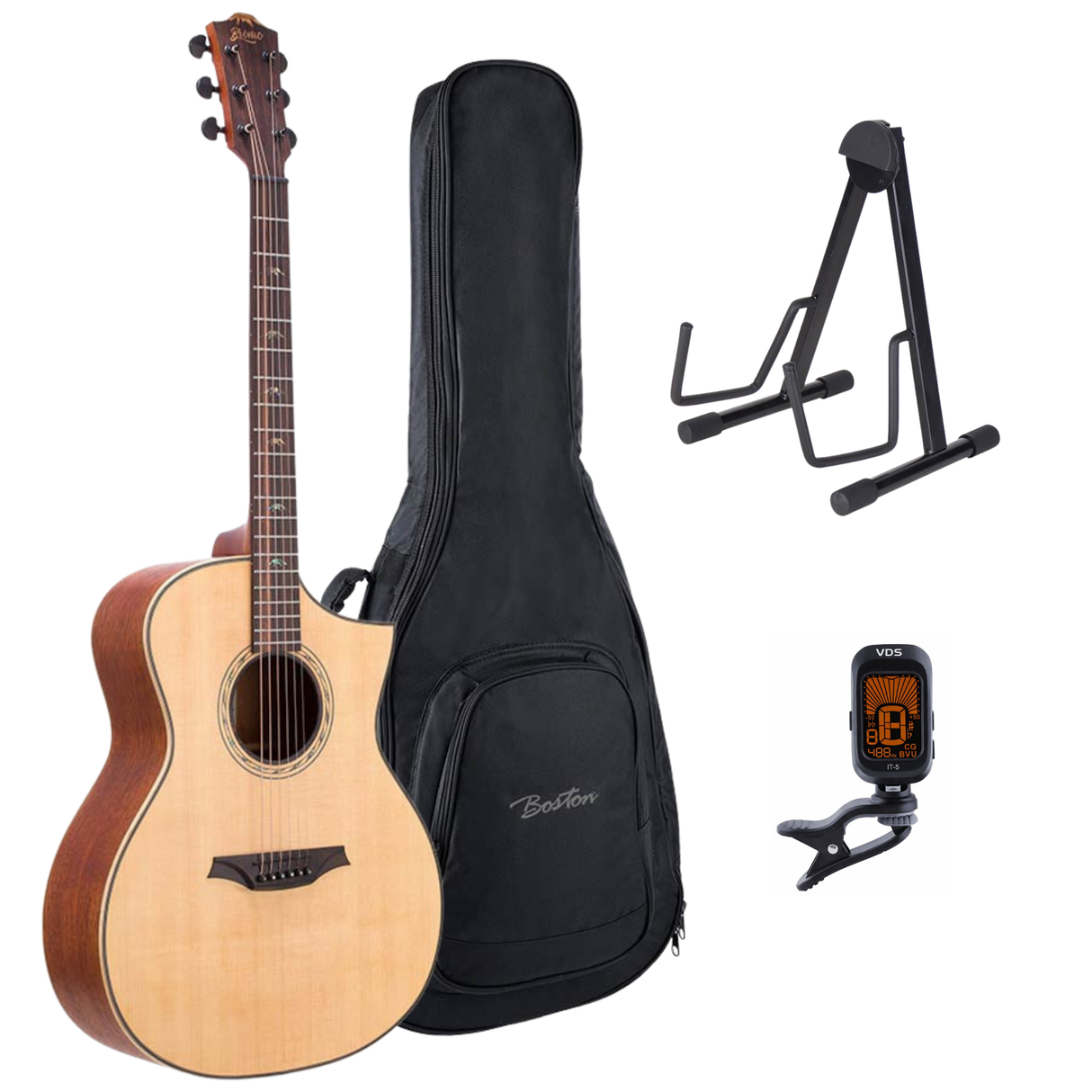Bromo BAT4C Tahoma Series Gitaarset – Hillside Auditorium Cutaway met Massief Sparren Bovenblad, Gigbag, Standaard en Tuner