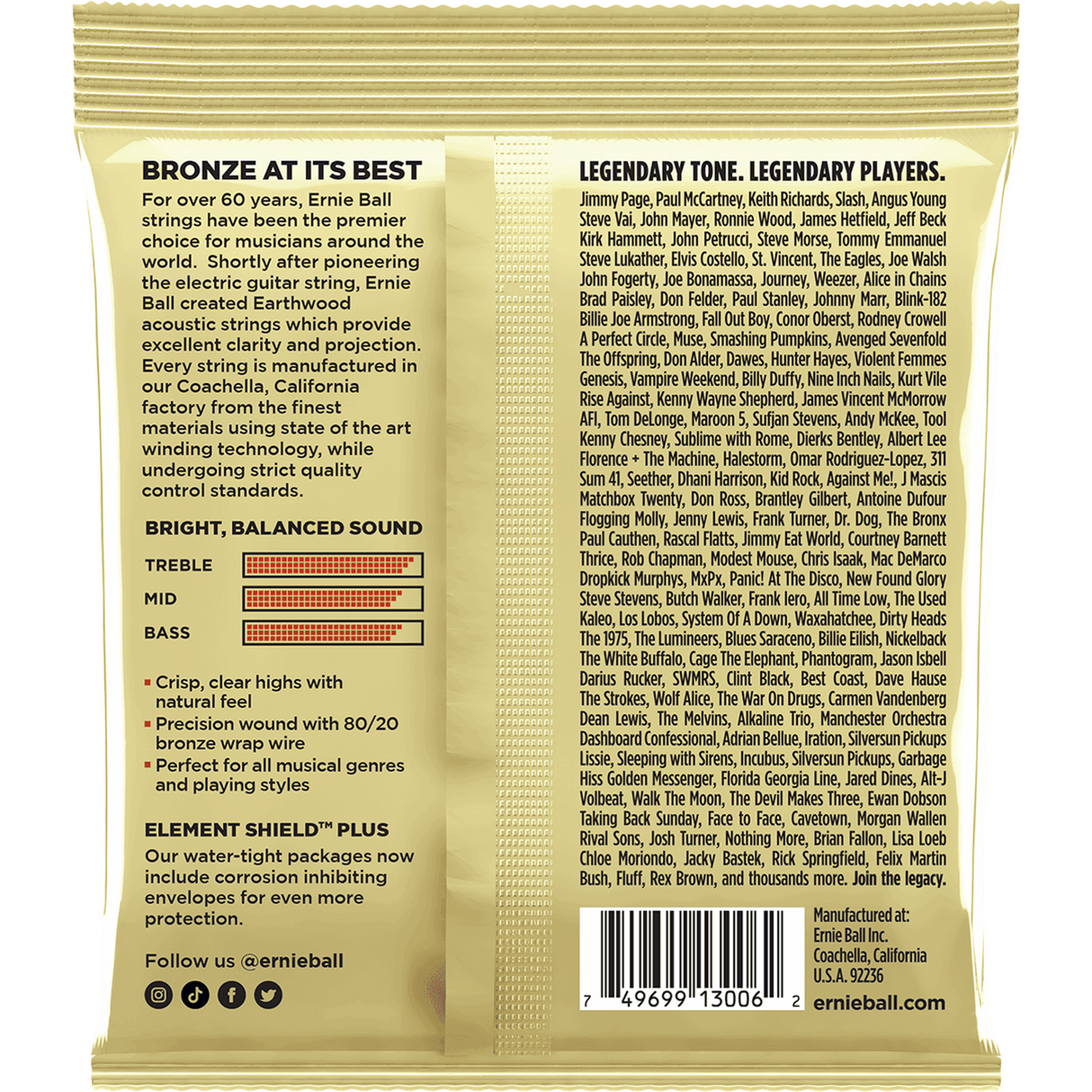 Ernie Ball 3006 Akoestische Gitaarsnaren 80/20 Brons Extra Light 10–50 3-Pack