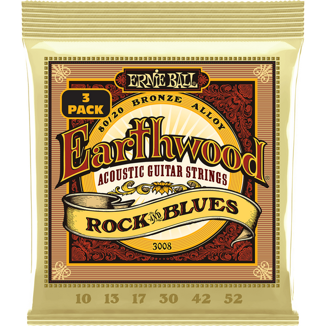 Ernie Ball 3008 Akoestische Gitaarsnaren 80/20 Brons Rock & Blues 10–52 3-Pack