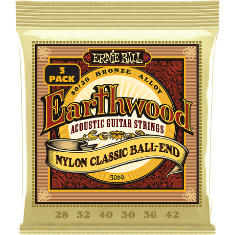 Ernie Ball 3069 Folk Nylon Ball-End Gitaarsnaren 28–42 3-Pack