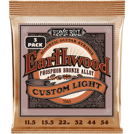 Ernie Ball 3545 Earthwood Fosforbrons Akoestische Gitaarsnaren Custom Light 11.5–54 3-Pack