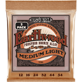 Ernie Ball 3546 Earthwood Fosforbrons Akoestische Gitaarsnaren Medium Light 12–54 3-Pack