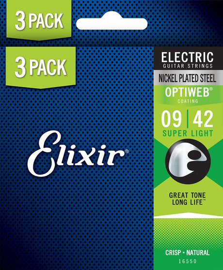 Elixir 16550 Nanoweb elektrische gitaarsnaren 3-Pack Super Light 009-042