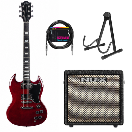 EKO DV300 Double Cut Elektrische Gitaar Set Rood + NUX Mighty-8 MK2 Versterker