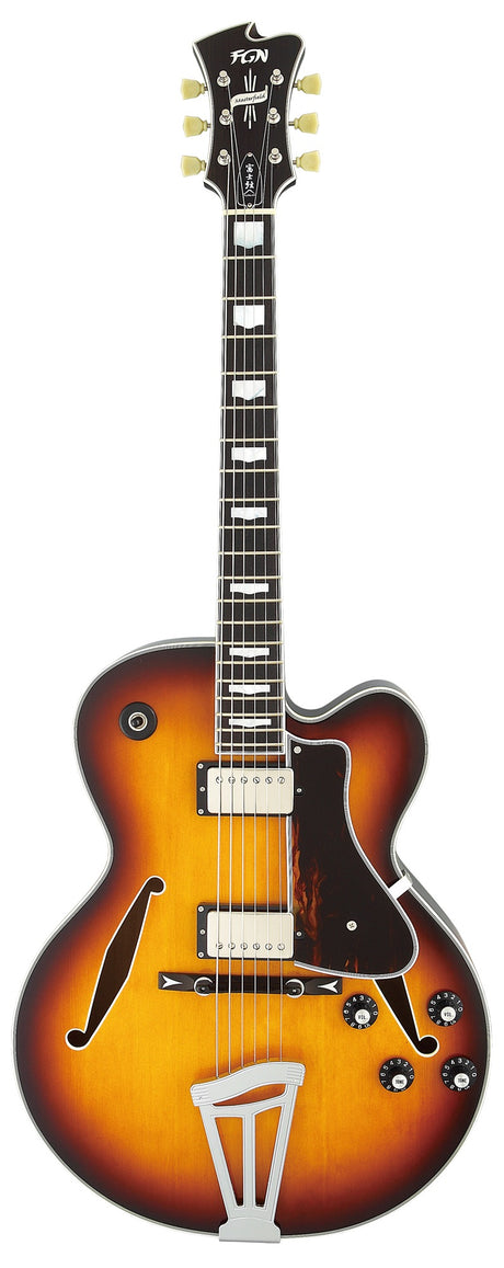 FGN Masterfield Full Acoustic Jazz elektrische gitaar Jazz Burst, Alnico 3 humbuckers, met koffer