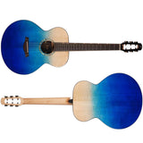 Flight PIXI TBL Reisgitaar met Flamed Maple Body Transparent Blue