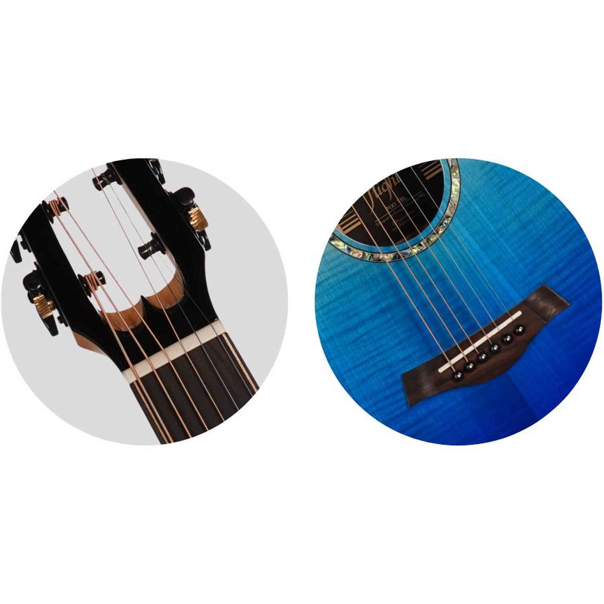 Flight PIXI TBL Reisgitaar met Flamed Maple Body Transparent Blue