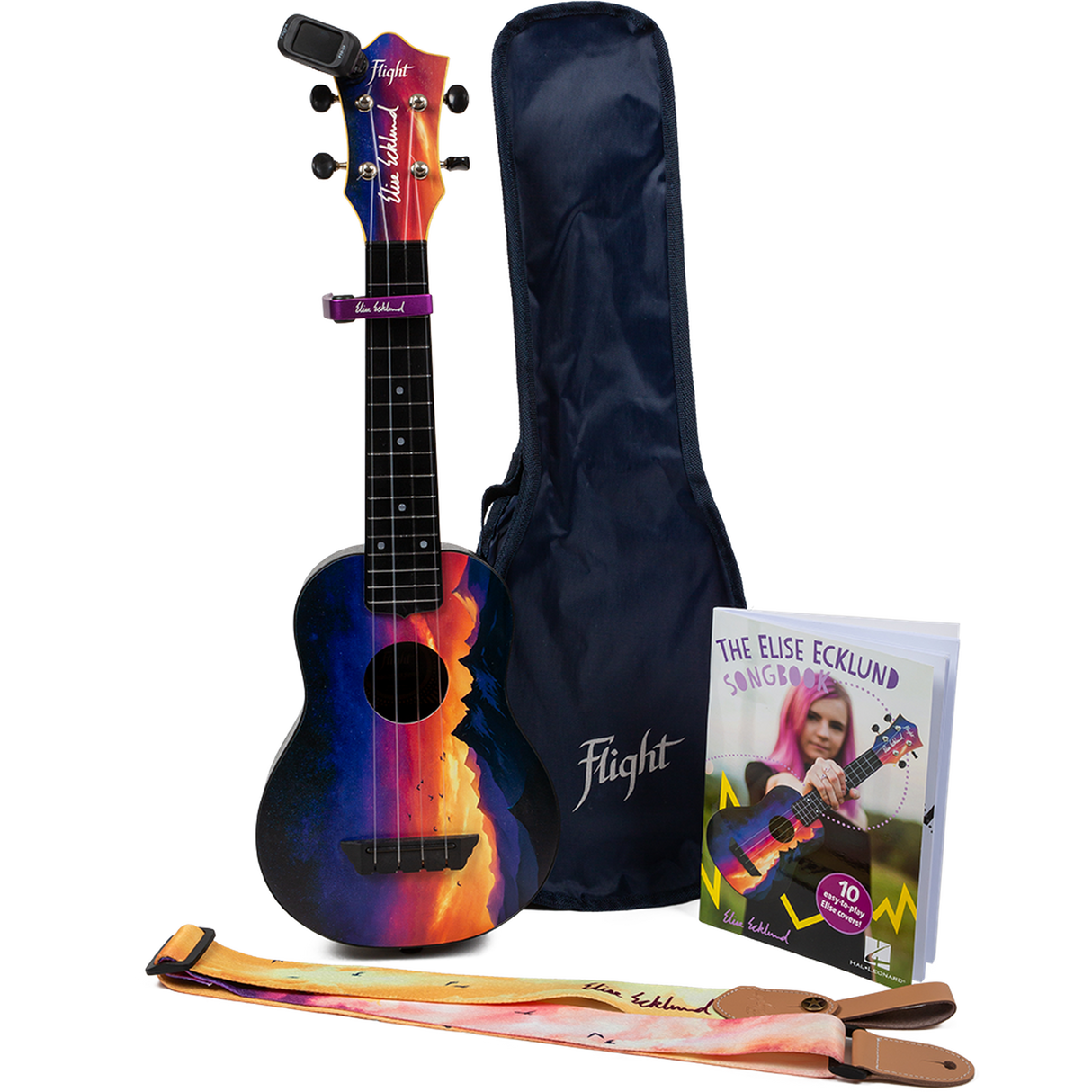 Flight TUS-EE Sunset PACK Elise Ecklund Signature Soprano Ukulele Set met Tuner, Capo, Strap, Songbook en Gigbag