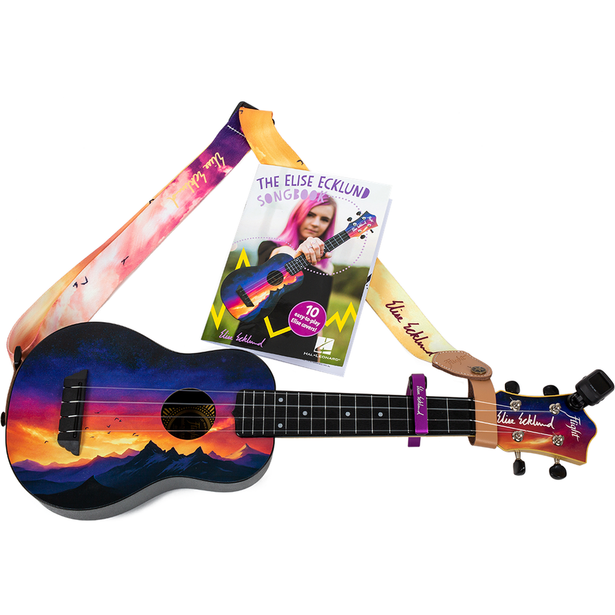 Flight TUS-EE Sunset PACK Elise Ecklund Signature Soprano Ukulele Set met Tuner, Capo, Strap, Songbook en Gigbag
