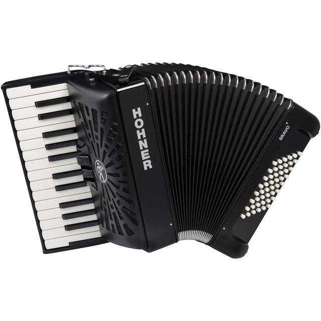 HOHNER A16522 Bravo II 48 Accordeon Zwart – 26 toetsen, 48 bassen, Silent Key, met gigbag en draagriem