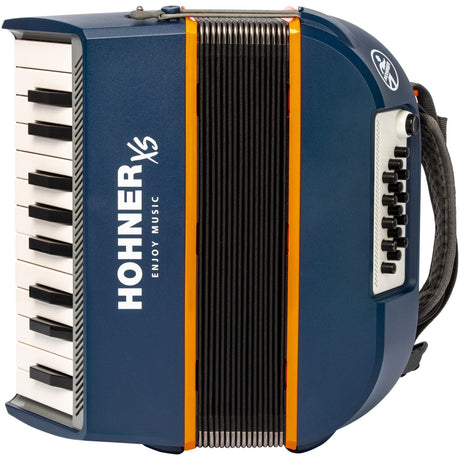 HOHNER A2901 XS Accordeon – 21 toetsen en 15 basssen, Blauw-Oranje, met gigbag en draagband voor kinderen