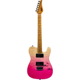 JET JT-450 QTPK T-style Elektrische Gitaar HH Alnico Quilted Maple Top Tremolo Roasted Maple Toets Transparant Roze